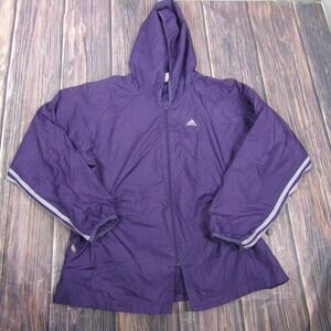 Adidas Jacket Womens Large Purple Hooded Full Zip Windbreaker Reflective Running